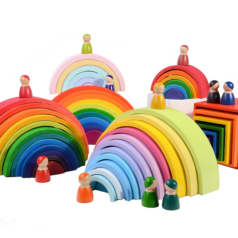 Wooden Toy Rainbow Blocks Montessori